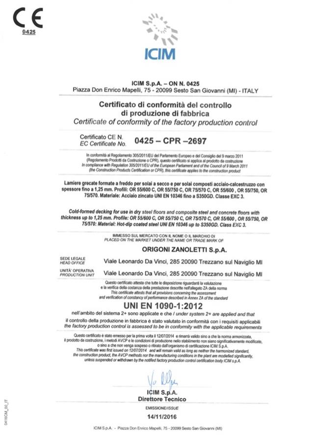 UNI EN 1090-1:2012 certificate